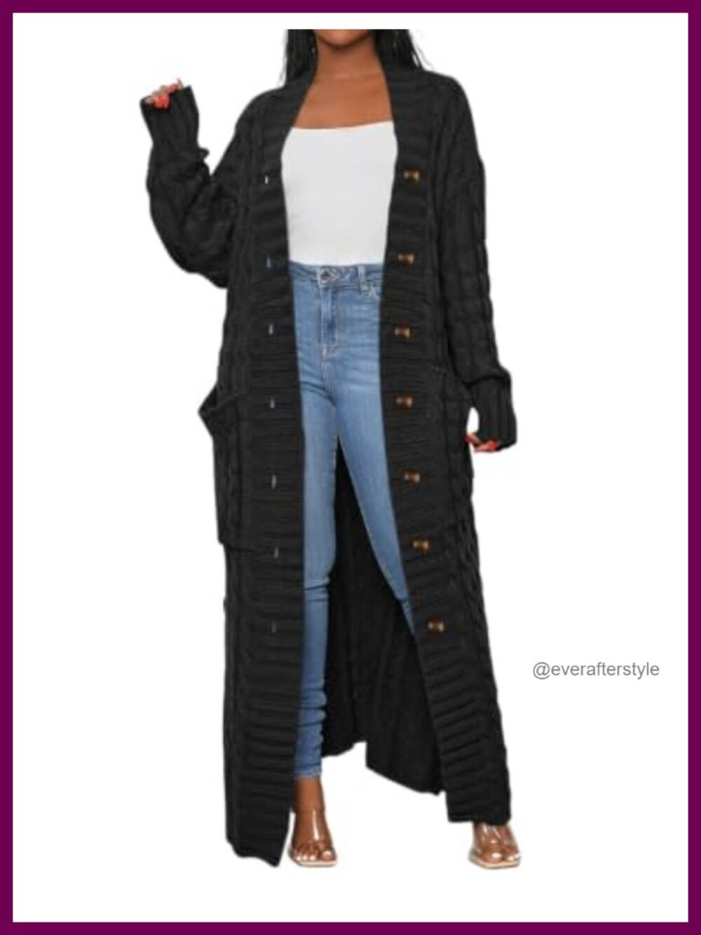 Women's Cable Knit Chunky Cardigan Long Maxi Sweater with Buttons
